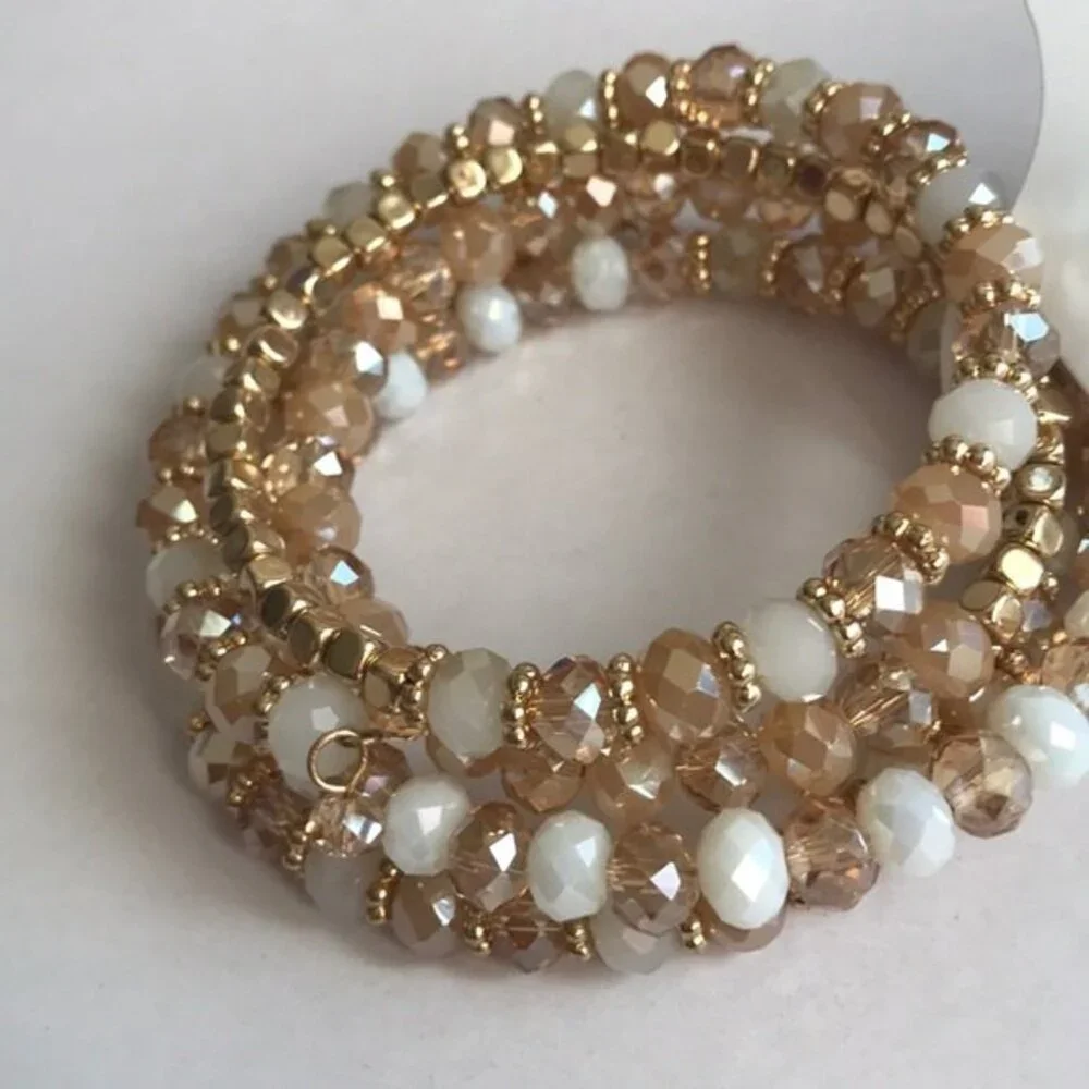 Kelly & Katie Beaded Coil Bracelet Pink Gold